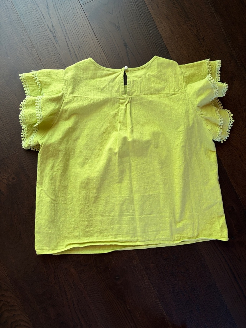 Chartreuse Linen Ruffle Sleeve Top - Picture 5 of 5